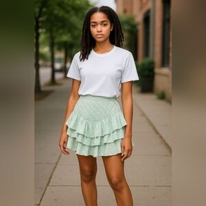 Zara Light Green Polka Dot Ruffle Mini Skirt